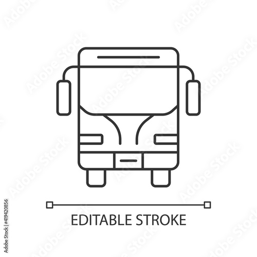 Charters linear icon. Traveling by bus. Using bus for trip. Intercity transportation. Thin line customizable illustration. Contour symbol. Vector isolated outline drawing. Editable stroke
