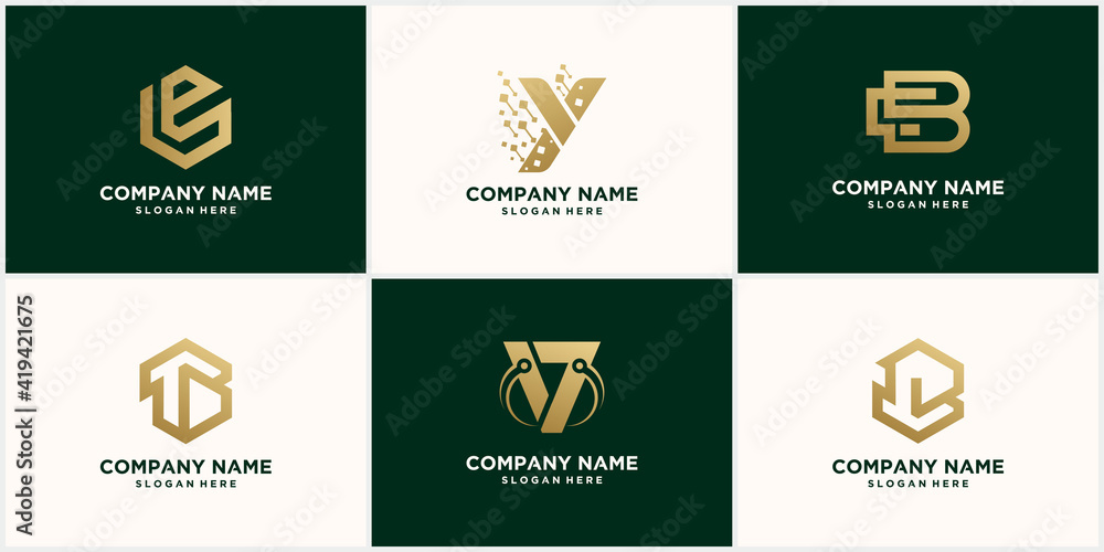 abstract monogram logo design set, in gold color