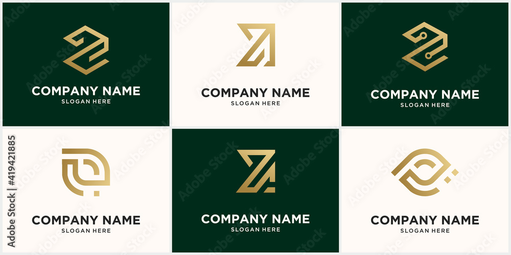 abstract monogram logo design set, in gold color abstract monogram logo design set, in gold color