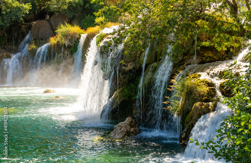 Fototapeta Naklejka Na Ścianę i Meble -  Krka National Park, waterfall Skradinski buk, Croatia. Great tourist destination
