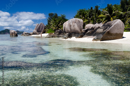 Beautiful beach in Seychelles with granite rocks, white sand and cristal clear waters