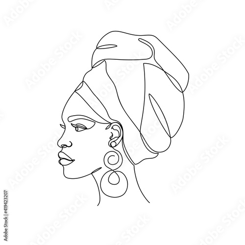 Afro American woman in a modern one line style.