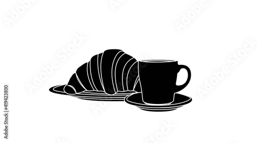 Breakfast icon. Vector isolated illustration of a cup of coffee and a croissant