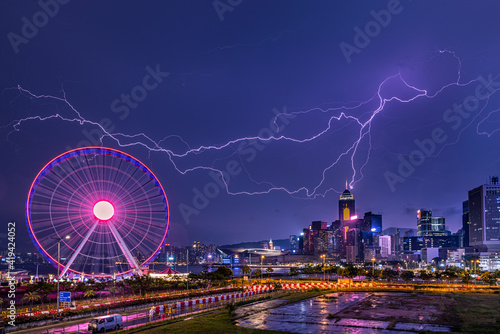 Lightning over city - Victoria Harbour, Hong Kong