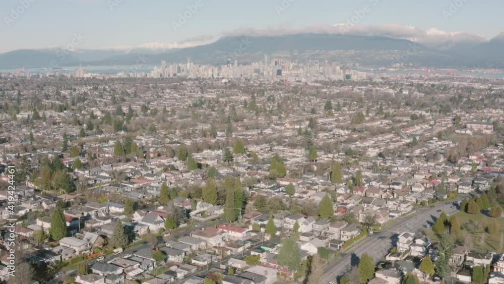 Panoramic aerial view of the picturesque Vancouver city skyline.