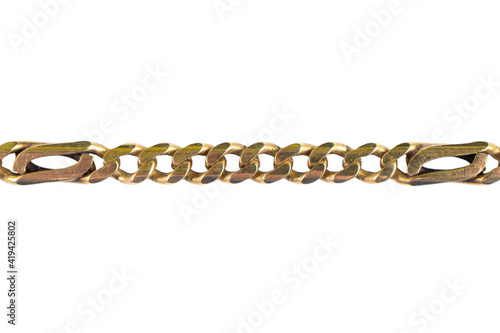 Golden chain isolated on the white background with clipping path. Old gold chain isolated over white.
