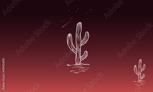 Cactus Logo Design Template At Night.