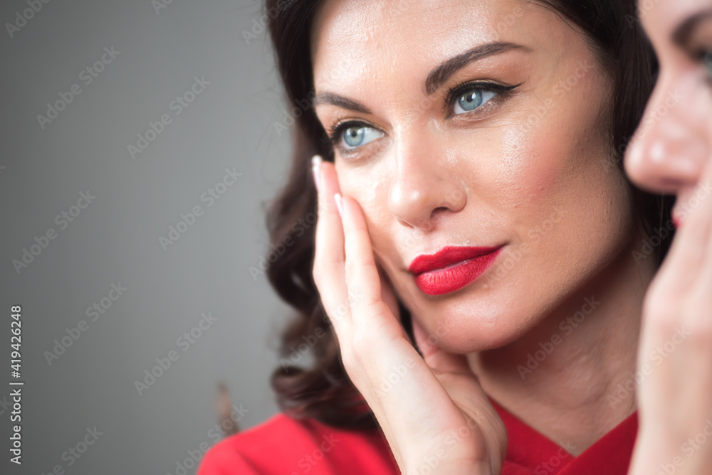 Beauty portrait of woman with red lipstick. Beauty portrait of woman with red lipstick.