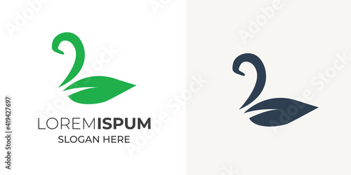 Egret and leaf logo design vector template. Creative egret logo