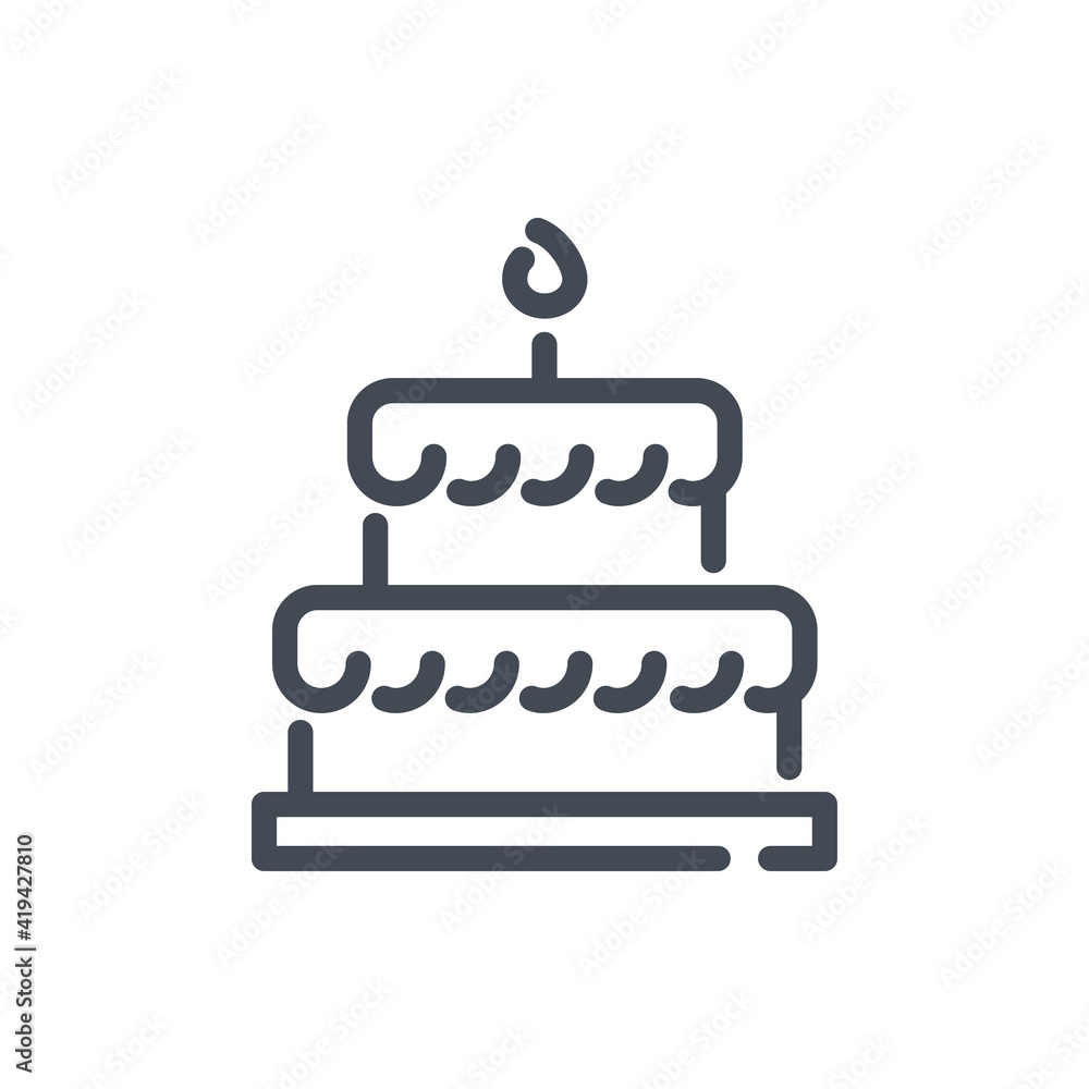 Birthday cake with candle line icon. Wedding party cake vector outline sign. Birthday cake with candle line icon. Wedding party cake vector outline sign.