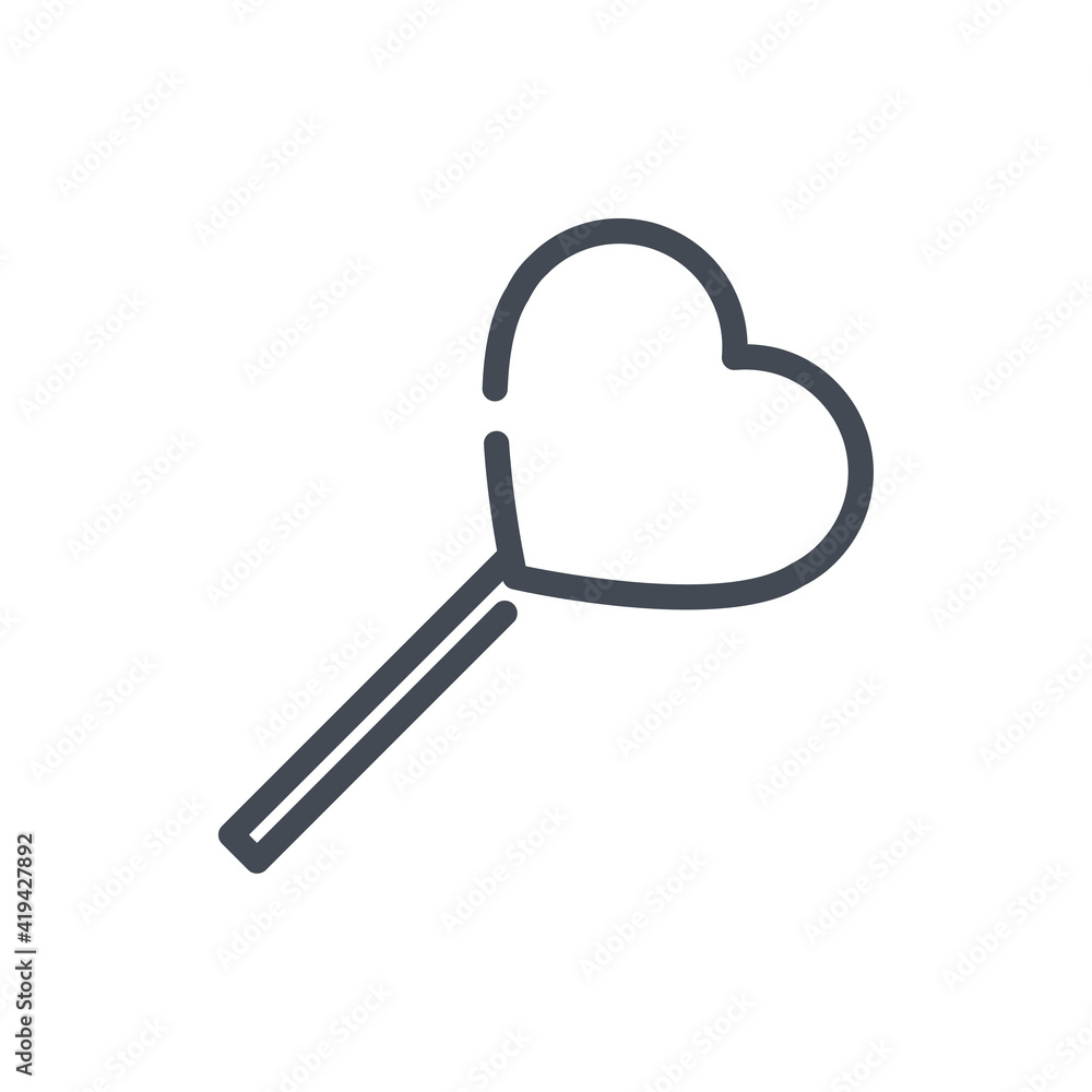 Heart lollypop line icon. Romantic candy on stick vector outline sign.