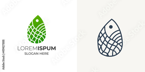 Pen and Fish creative unique logo design vector template. Fish logo design green color