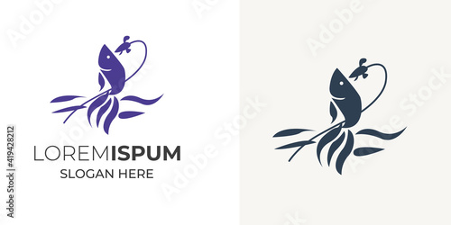 Hunting Fish logo design vector template. Hunting fish for t-shirt 