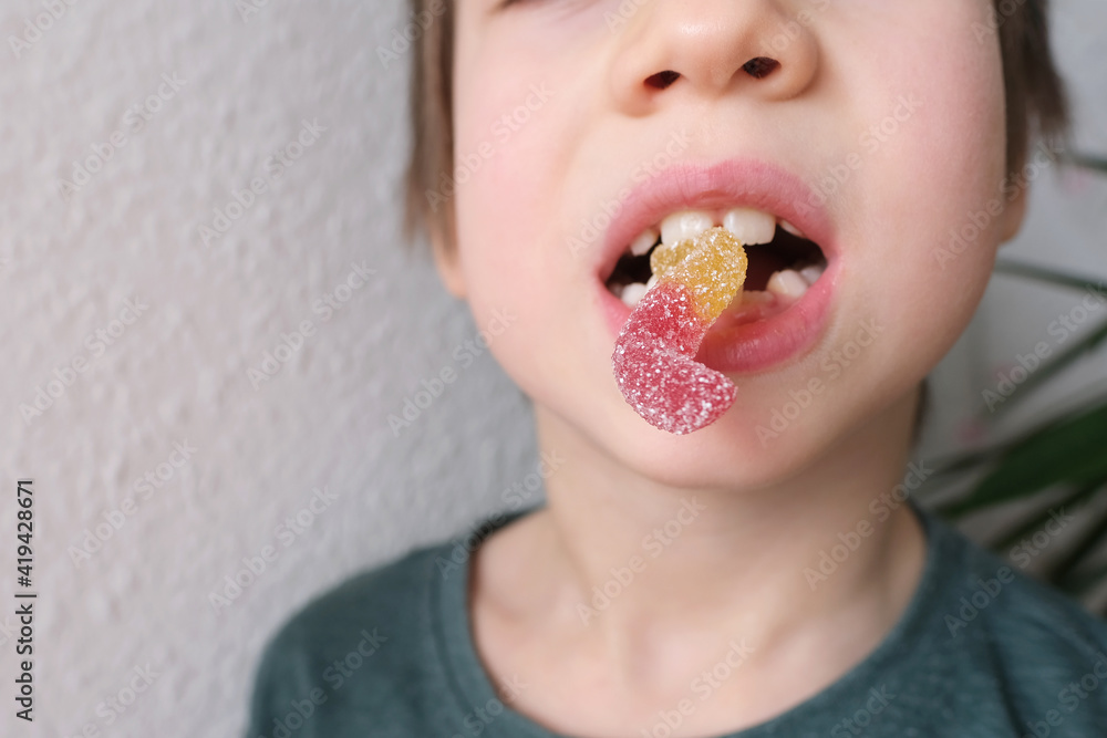 little child, kid eating sweet gelatin candies, looking forward to enjoying his favorite treat, unhealthy food concept, halal gelatin, diet little child, kid eating sweet gelatin candies, looking forward to enjoying his favorite treat, unhealthy food concept, halal gelatin, diet