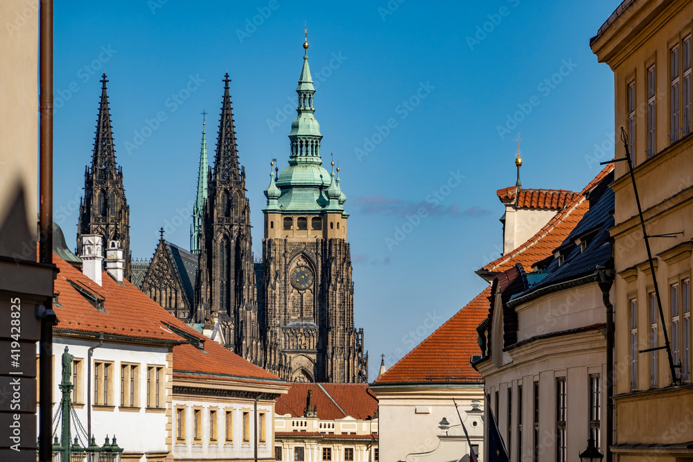 Prague Castle with st. Vitus Cathedral - view from the west side, Czech Republic, Europe Prague Castle with st. Vitus Cathedral - view from the west side, Czech Republic, Europe