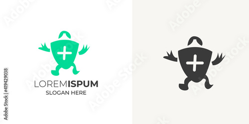 Medical plus and turtle Logo design vector template