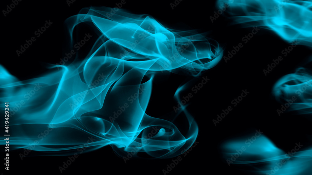 Abstract fog or smoke effect black background blue neon smoke.