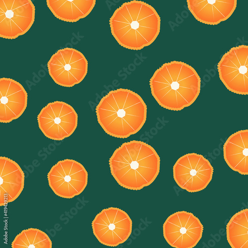 Colorful fruit pattern of fresh orange, green background. Use for print.