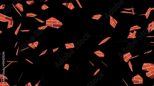 Empty background brick wall. A moving block stone exploding.