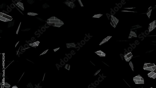 Empty background brick wall. A moving block stone exploding.