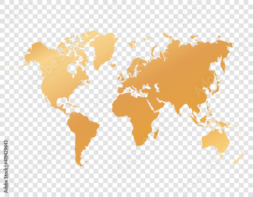 gold map of world on transparent background