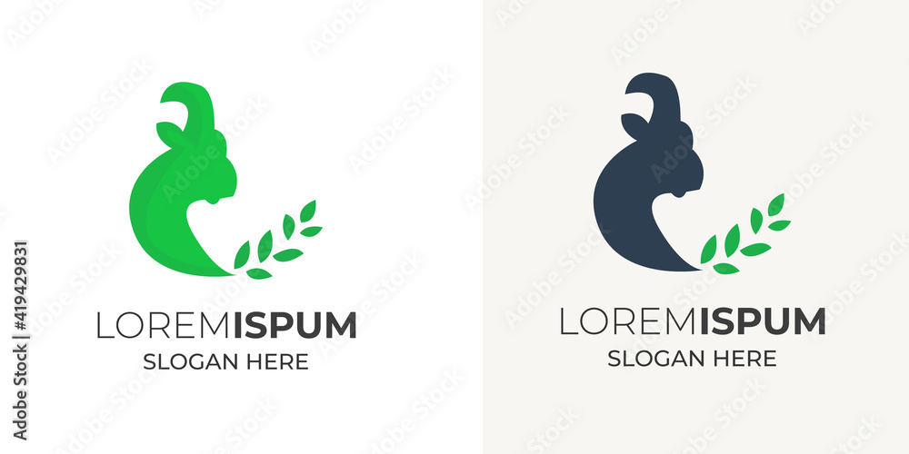 Fototapeta premium Rhinoceros and leaf logo design template vector