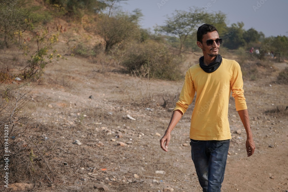 Indian Model wearing yellow tshirt