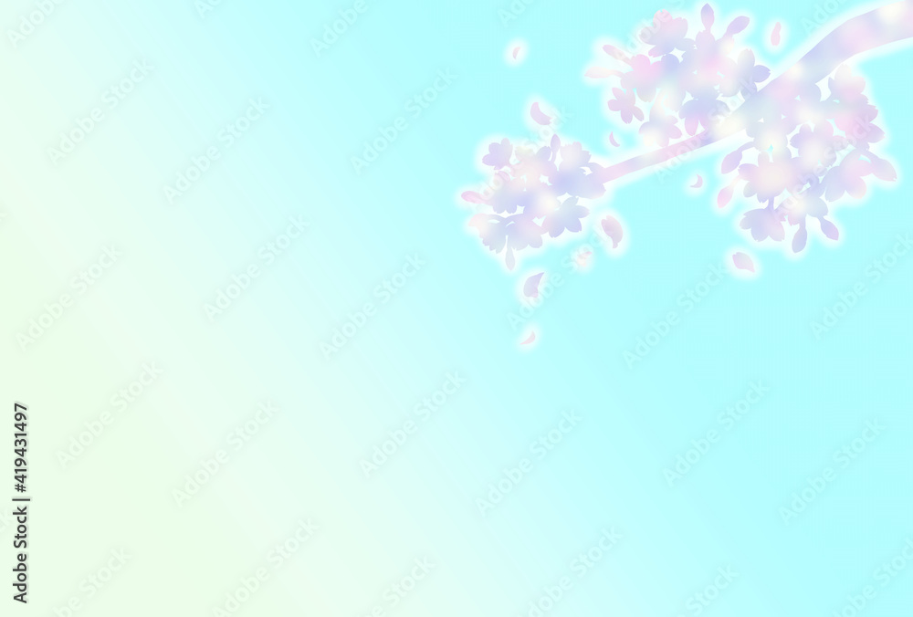 桜　枝　シルエット　背景　空　水色　グラデーション　和風　春　イメージ