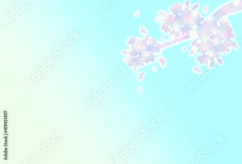 桜 枝 シルエット 背景 空 水色 グラデーション 和風 春 イメージ