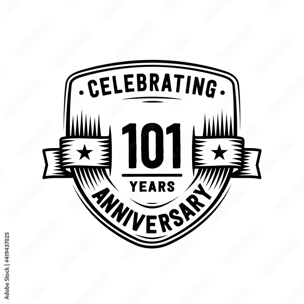 101 years anniversary celebration shield design template. Vector and illustration.
101 years anniversary celebration shield design template. Vector and illustration.