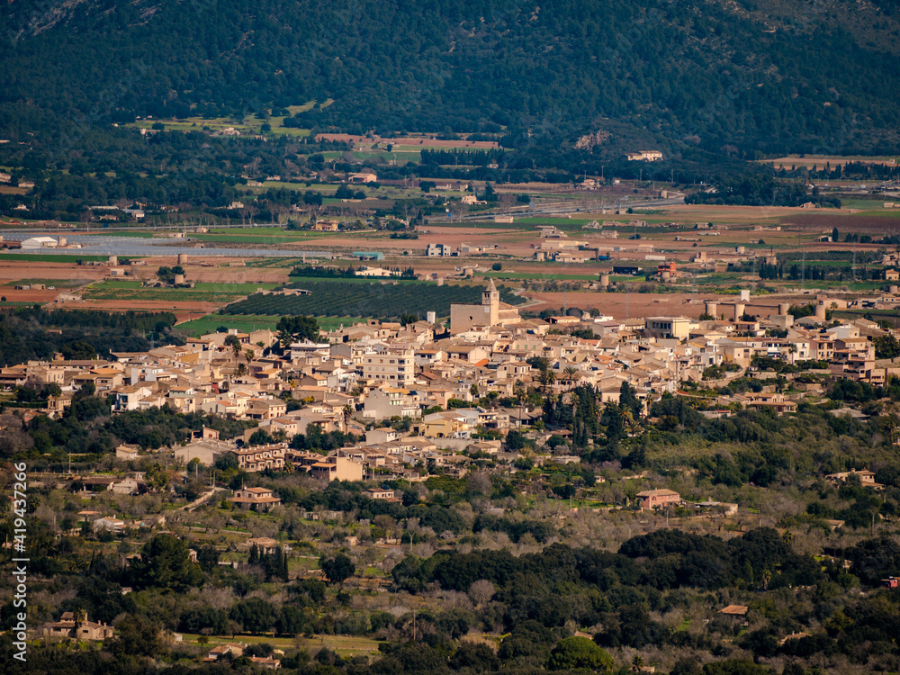 panoramic view of the village of Buger on the balearic island of mallorca, spain