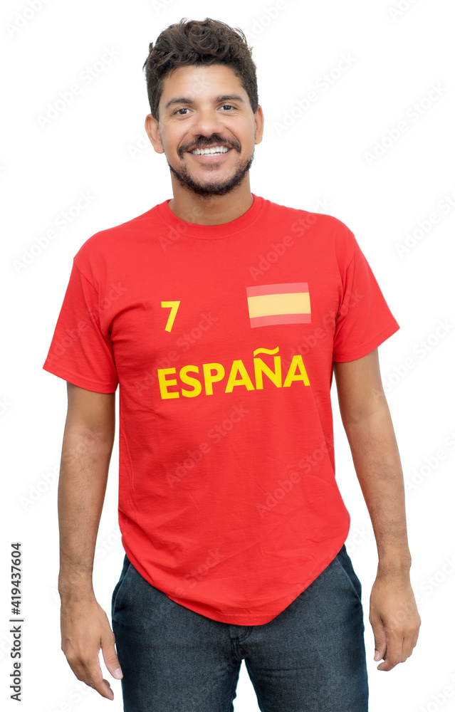 Fototapeta premium Handsome spanish soccer fan with beard and red jersey