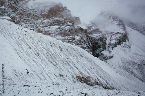 Snow mountain scene on Thorong la Pass, Annapurna Conservation Area, Nepal photo
