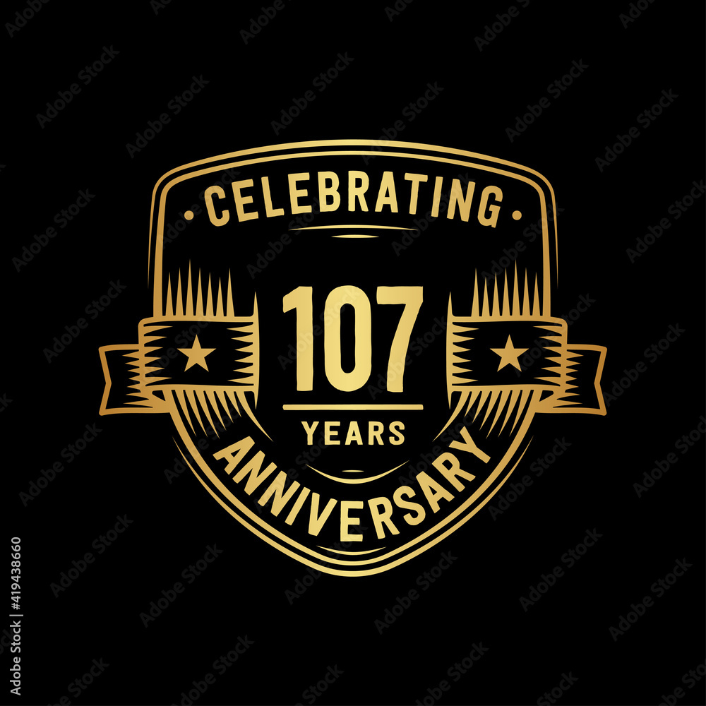 107 years anniversary celebration shield design template. Vector and illustration.
