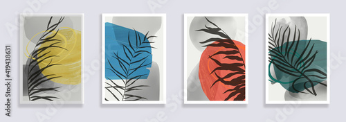 Trendy set of watercolor minimalist abstract illustrations. Minimal botanical wall art. Mid century modern graphic. Plant art design for social media, blog post, print, cover, wallpaper. Vector