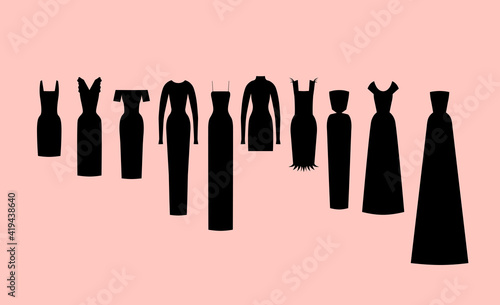 set little black dress. isolated flat vector.