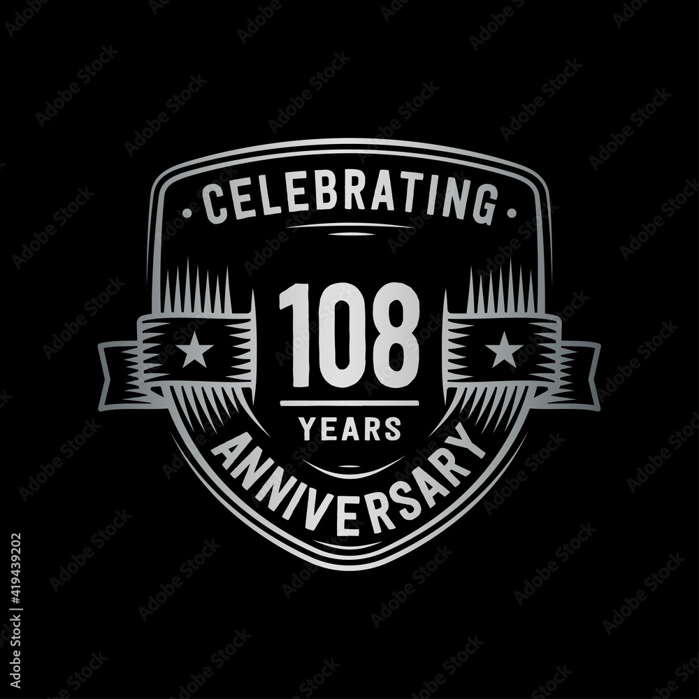 Fototapeta premium 108 years anniversary celebration shield design template. Vector and illustration. 