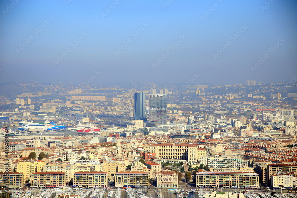Top view of the city of Marseille with part of the Vieux Port, France Top view of the city of Marseille with part of the Vieux Port, France