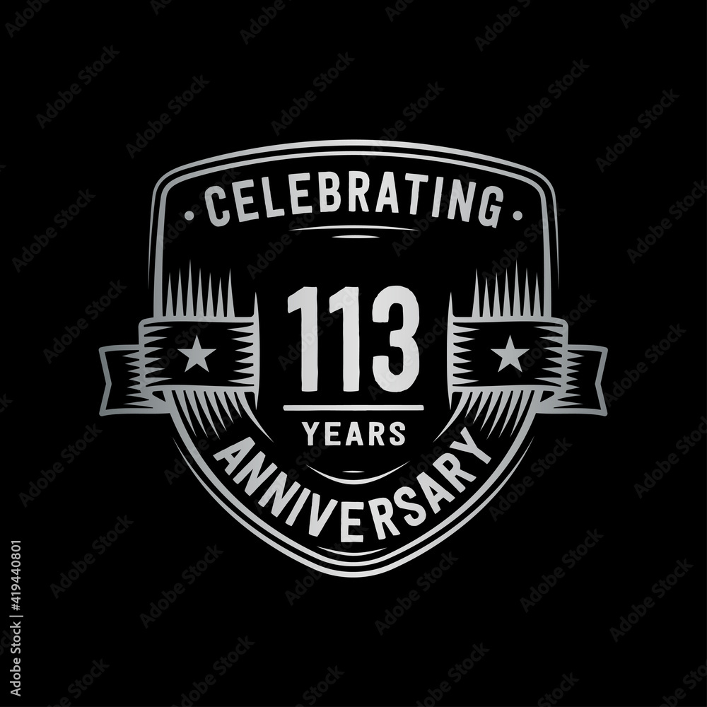 Fototapeta premium 113 years anniversary celebration shield design template. Vector and illustration. 