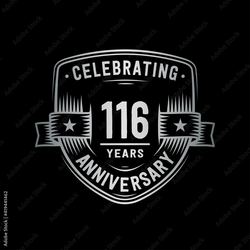 116 years anniversary celebration shield design template. Vector and illustration.
