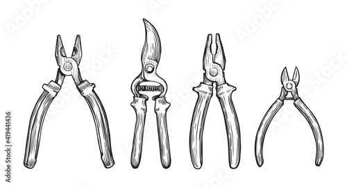 Set of hand drawn tools. Repair concept sketch vector illustration