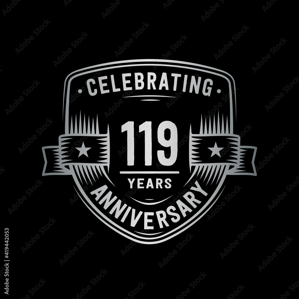 119 years anniversary celebration shield design template. Vector and illustration.
