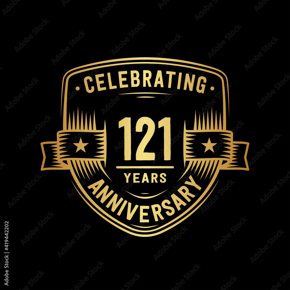 Fototapeta premium 121 years anniversary celebration shield design template. Vector and illustration. 