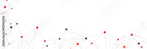 Website header or banner design with abstract geometric background and connecting dots and lines. Global network connection. Digital technology with plexus background and space for your text. 