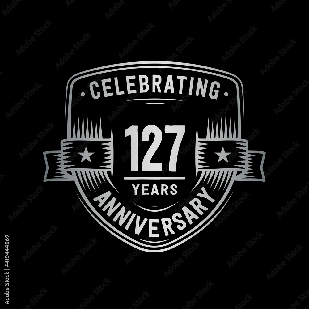 Fototapeta premium 127 years anniversary celebration shield design template. Vector and illustration.