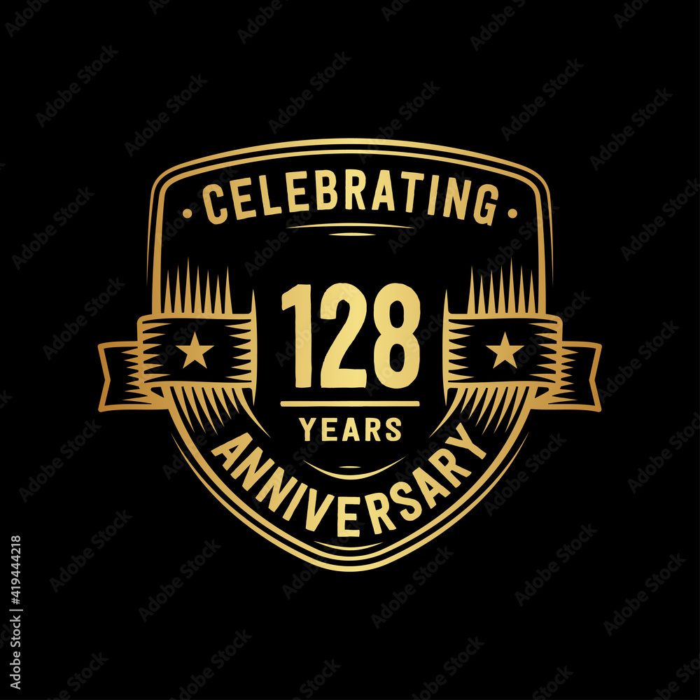 Fototapeta premium 128 years anniversary celebration shield design template. Vector and illustration. 