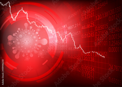 Vector : Falling business graph with virus on stock board