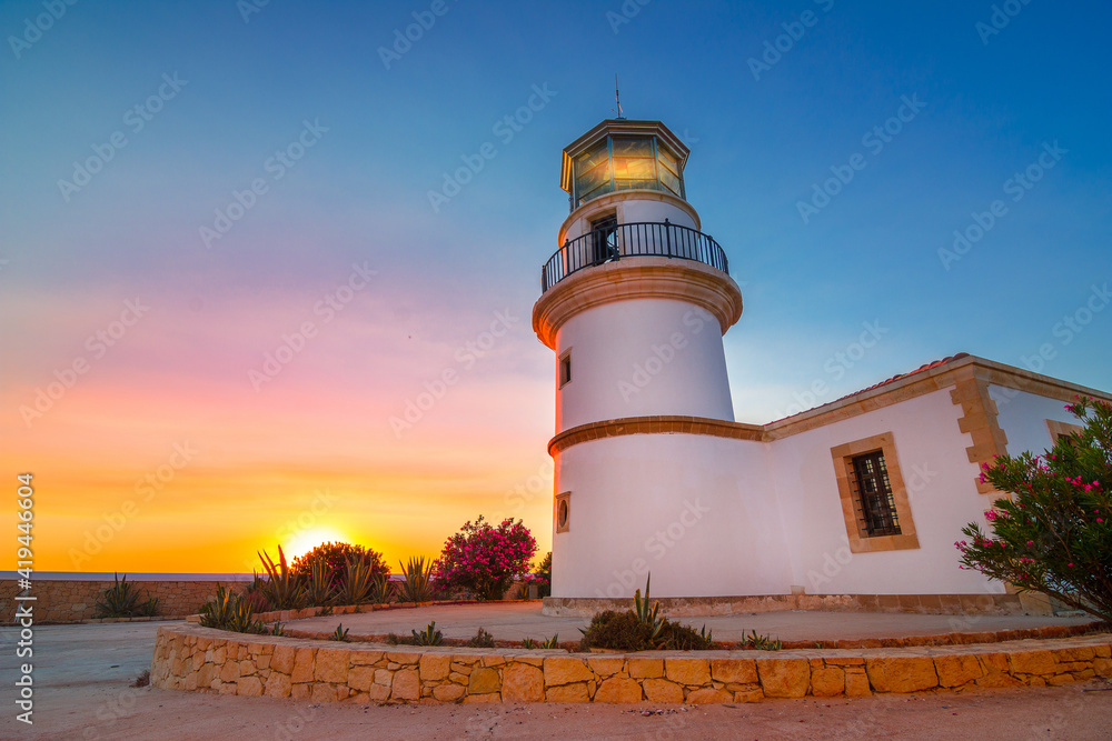 The lighthouse on Gavdos island at sunset, Crete, Greece.