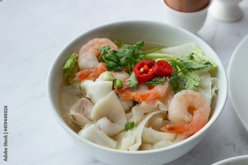 American and Thai breakfast set on the marble background American and Thai breakfast set on the marble background