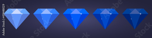 set of blue flat diamond on dark background